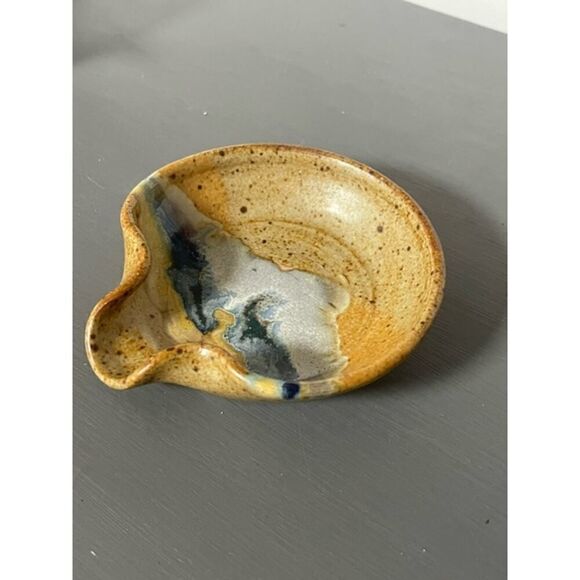 Dirtworks Pour Pottery Bowl 4.75" by 1" Brown Blue Studio Art - Picture 1 of 4